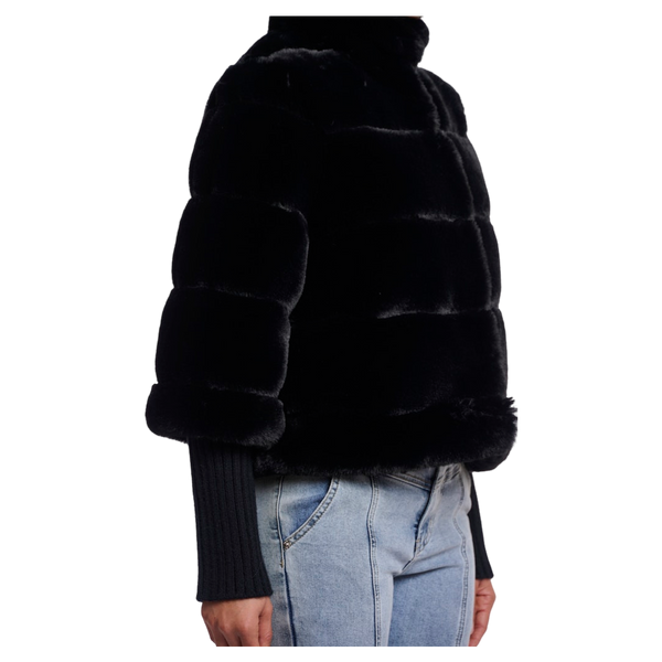 Rino & Pelle Feline Faux Fur Jacket With Knitted Sleeves