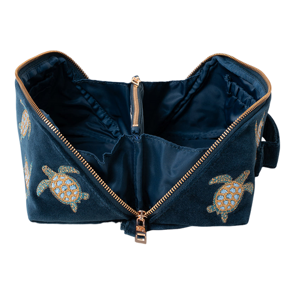 Elizabeth Scarlett Turtle Conservation Velvet Open Flat Makeup Bag