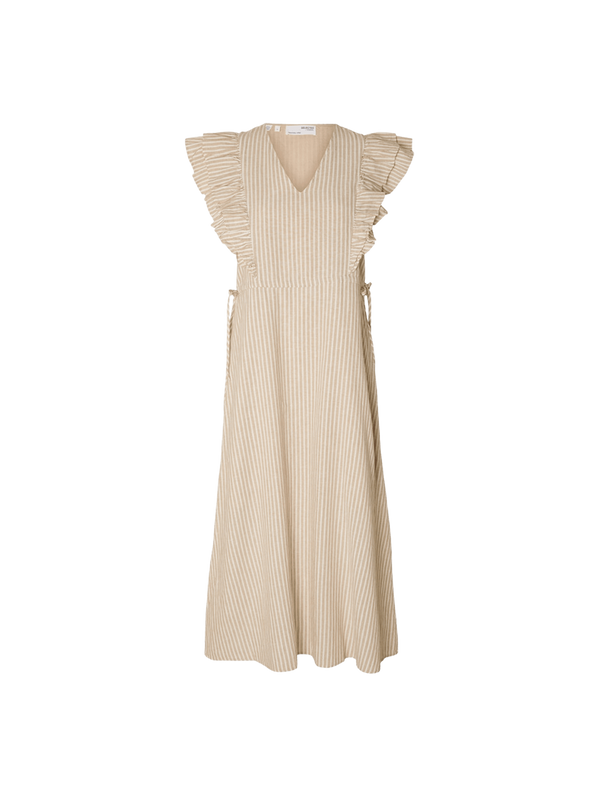 Selected Femme Hillie Short Sleeved Striped Ankle Linen Dress for Women
