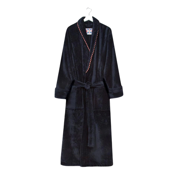 Bown of London Earl Velour Piping Dressing Gown for Men in Navy