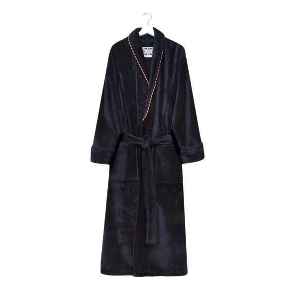 Bown of London Earl Velour Piping Dressing Gown in Navy