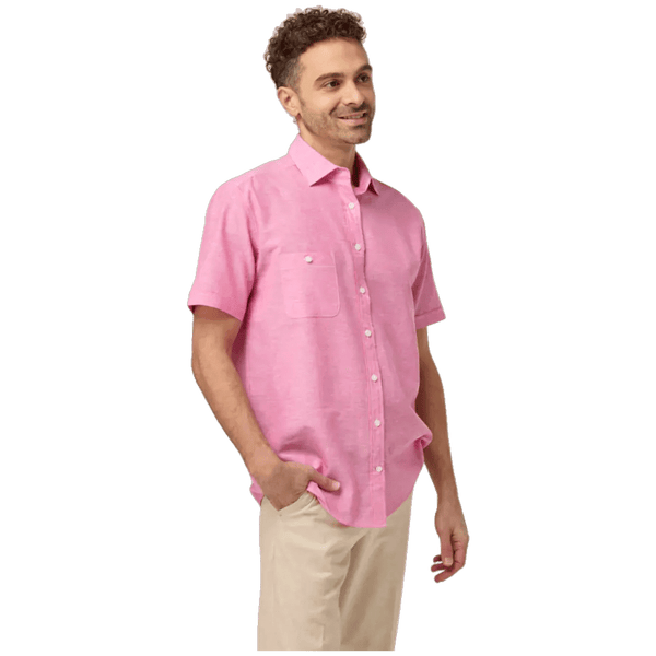 Double Two Short Sleeve Linen Blend Shirt for Men