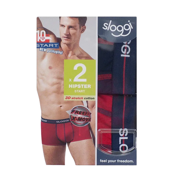 Sloggi Mens Start Hipster Trunk Set in Navy/Red