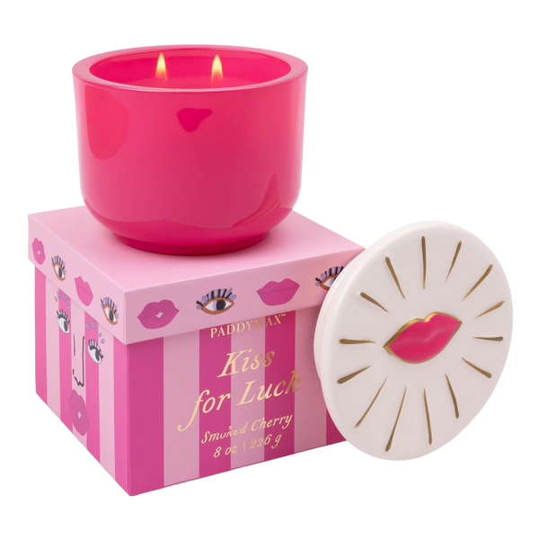 Paddywax Charmed 8oz Pink Glass Candle With Lips Lid