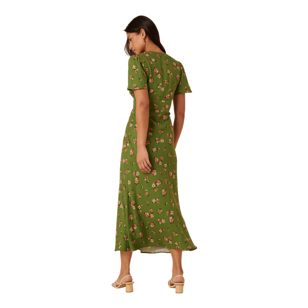 Nobody's Child Faith Bow Front Midi Dress - Green Floral Print