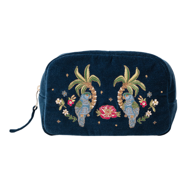 Elizabeth Scarlett Jungle Paradise Parrot Velvet Cosmetics Bag