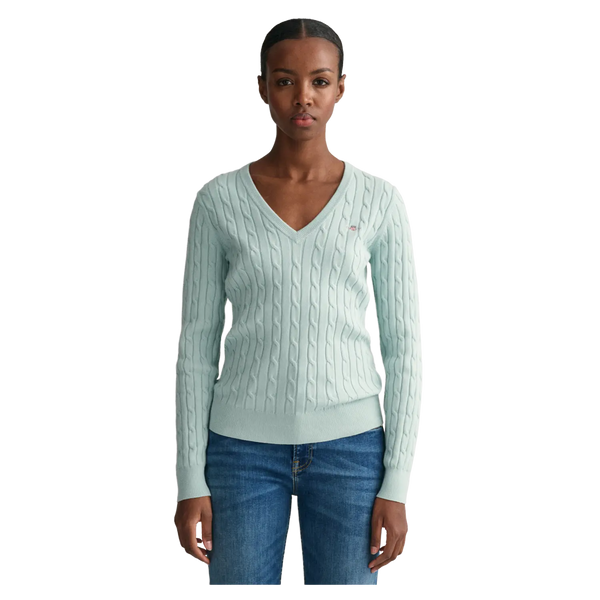 GANT Stretch Cotton Cable Knit V-Neck Sweater for Women