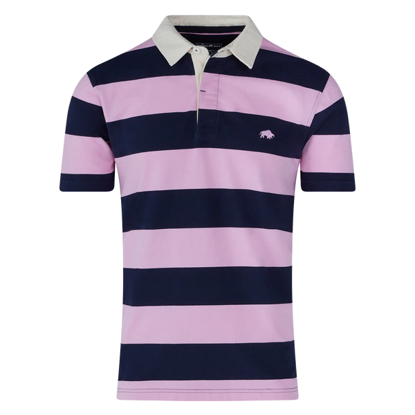Raging Bull Large Stripe Short Sleeve Rugby Shirt for Men