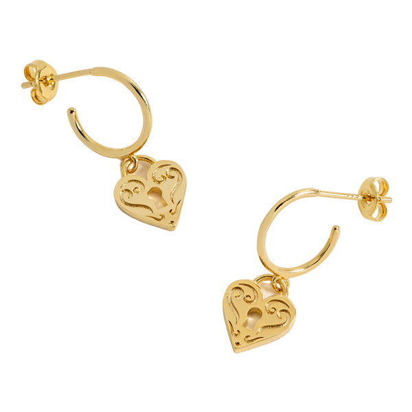 Estella Bartlett Engraved Heart Padlock Hoop Earrings