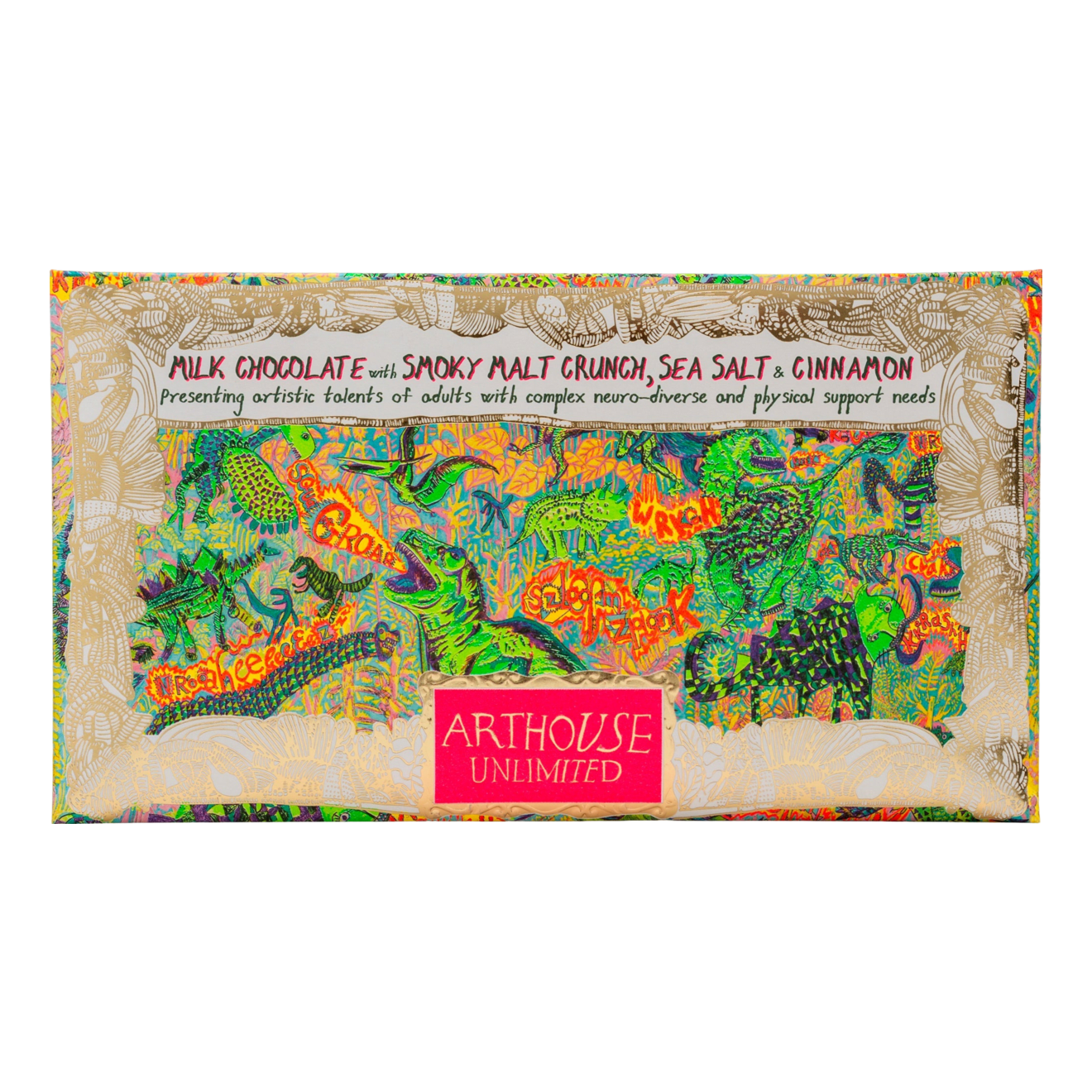 Arthouse Unlimited Dinosaurs, Milk Chocolate Bar With Smoky Malt Crunc
