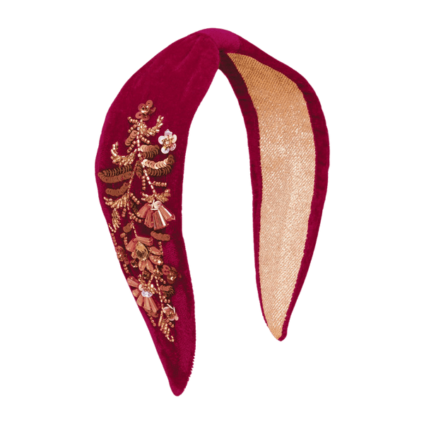 Powder Golden Wildflowers Embellished Velvet Headband