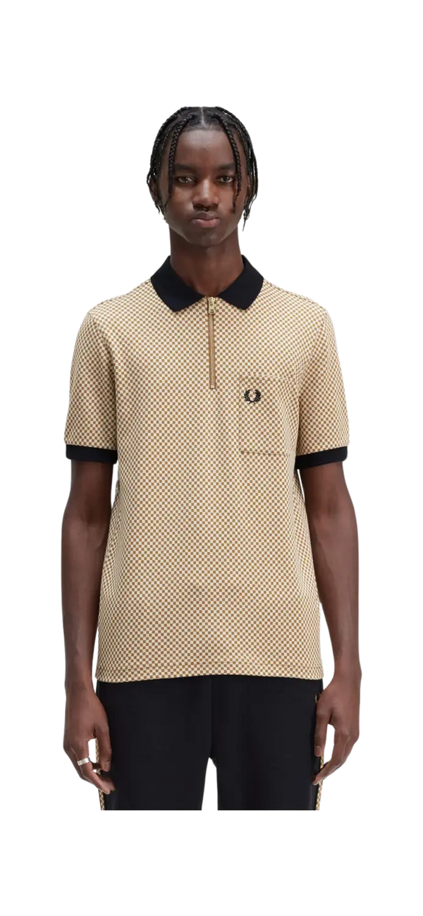 Fred Perry Micro Chequerboard 1/4 Zip Polo Shirt for Men