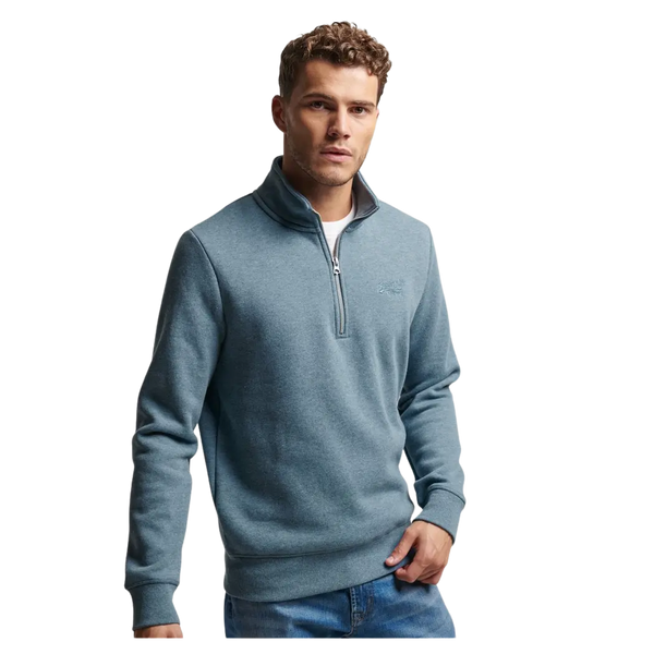 Superdry Vintage Logo Embroidered Henley Zip Sweatshirt for Men