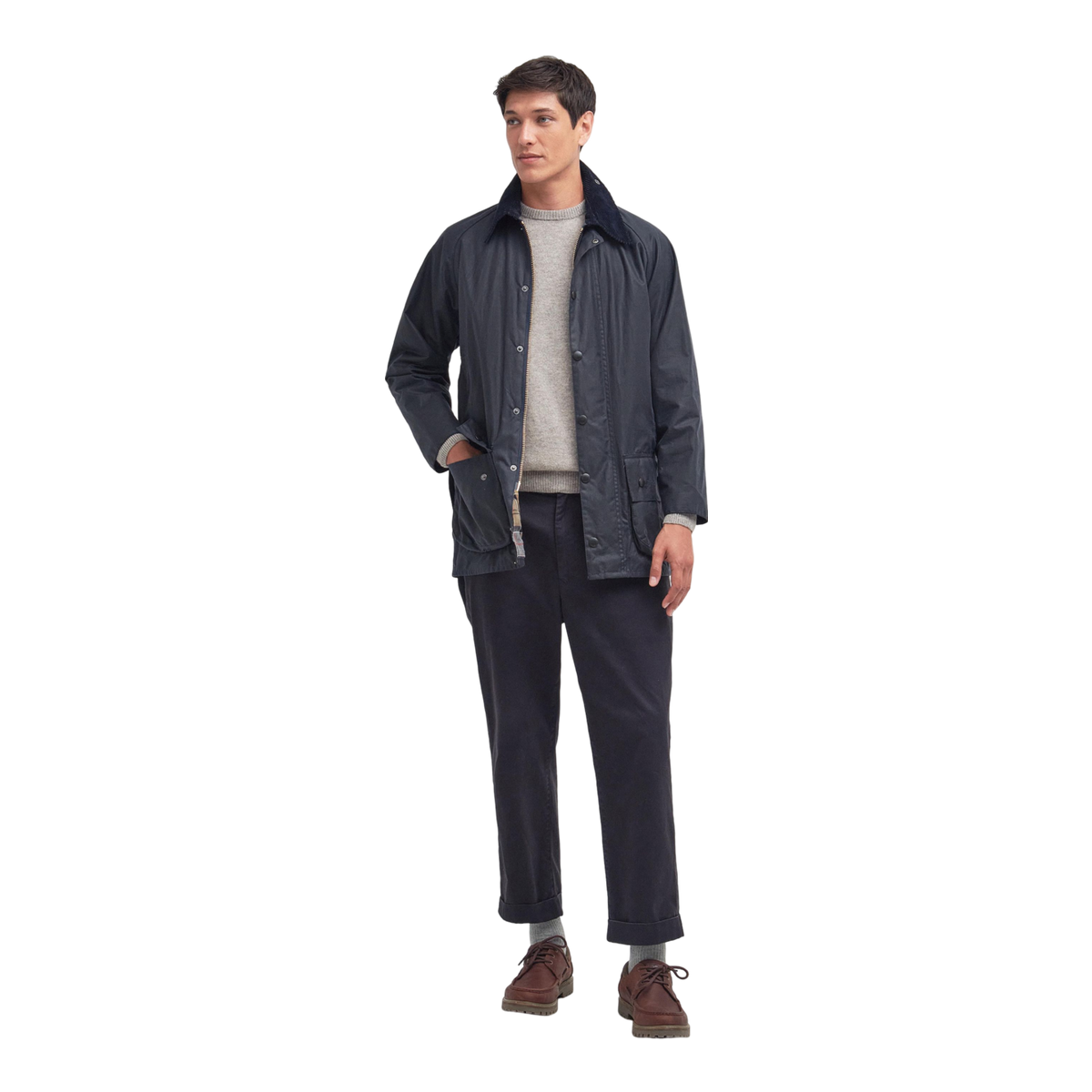 Barbour Beaufort Waxed Jacket In Navy Coes - Main Image