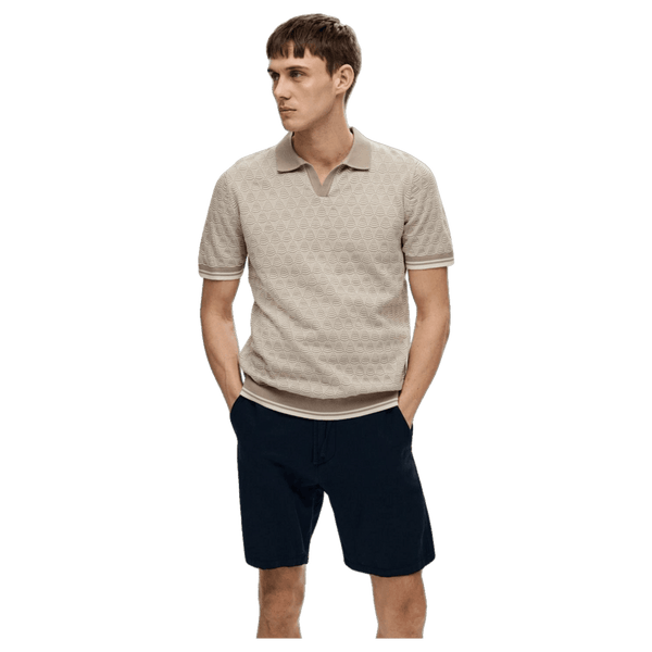 Selected Wifi Short Sleeve Knitted Open Polo Shirt for Men