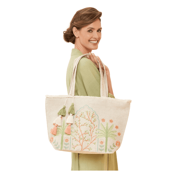 Powder Jute Beach Paradise Palms Tote