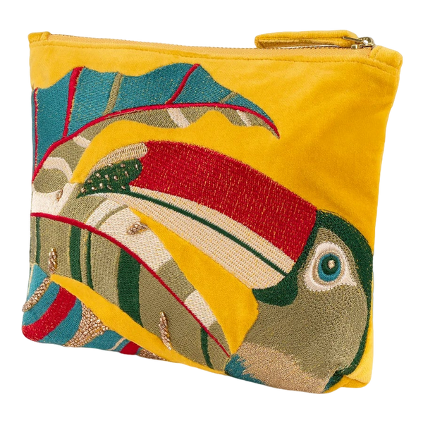 Powder Velvet Embroidered Zip Pouch