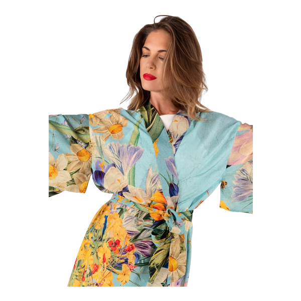 Powder Modal/cupro Long Kimono Gown