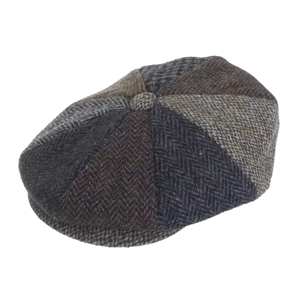 Failsworth Lewis Button Centre Flat Cap for Men in Multi Harris Tweed