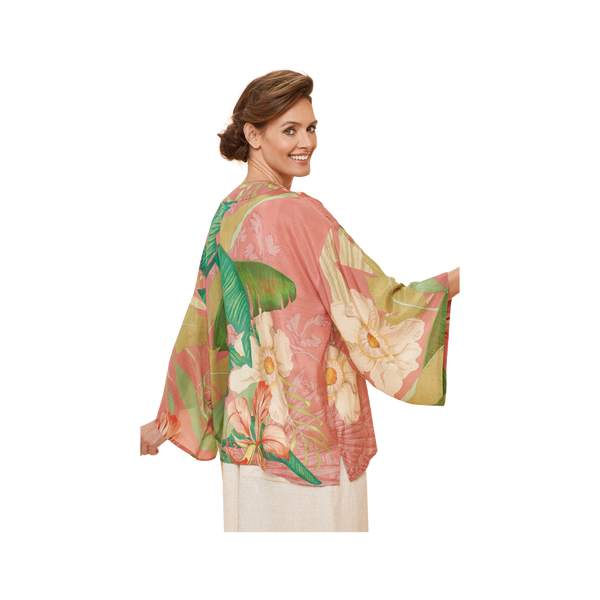 Powder Delicate Tropical Kimono Jacket for Women
