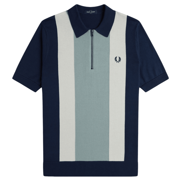 Fred Perry Vertical Stripe Zip Neck Short Sleeve Shirt