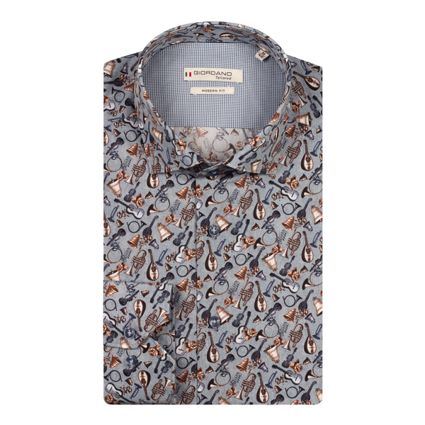 Giordano Musical Instrument Print Long Sleeve Shirt