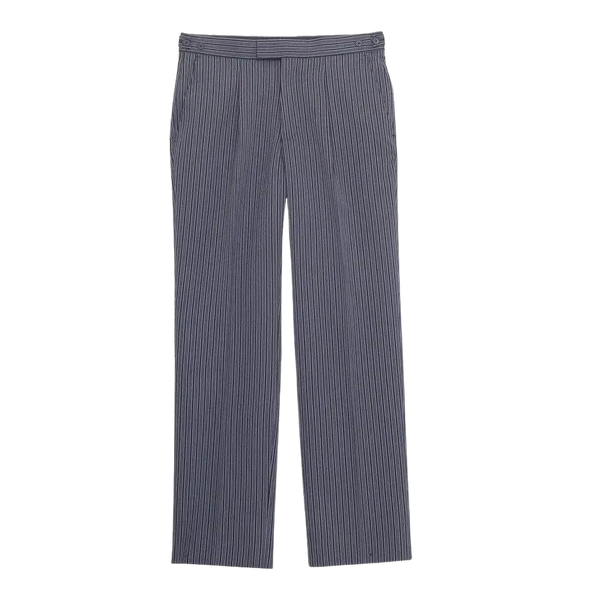 Coes Masonic Pleat Front Suit Trousers for Men in Black and Grey Pin Stripe