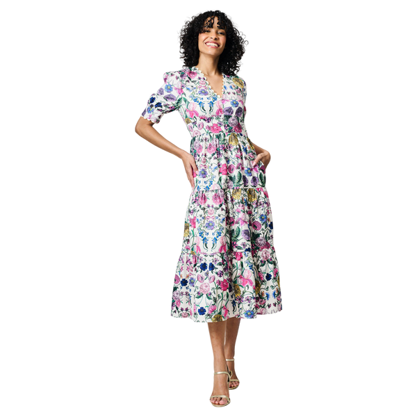 Hope & Ivy Sonnet V-neck Full Skirt Tea Dress With Puff Sleeves