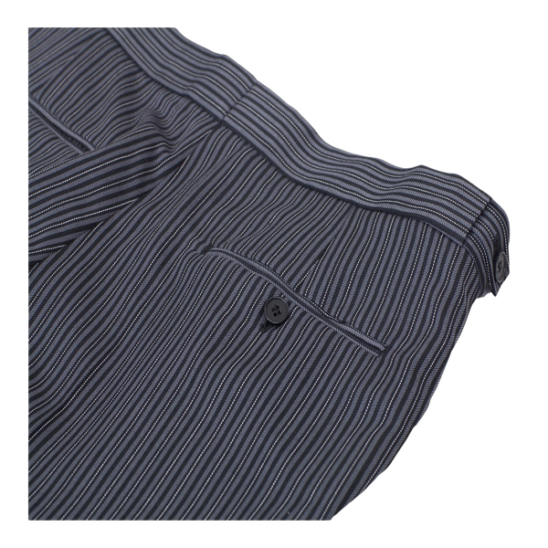 Coes Masonic Pleat Front Suit Trousers for Men in Black and Grey Pin Stripe
