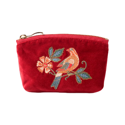 Elizabeth Scarlett Botanical Birds Velvet Coin Purse
