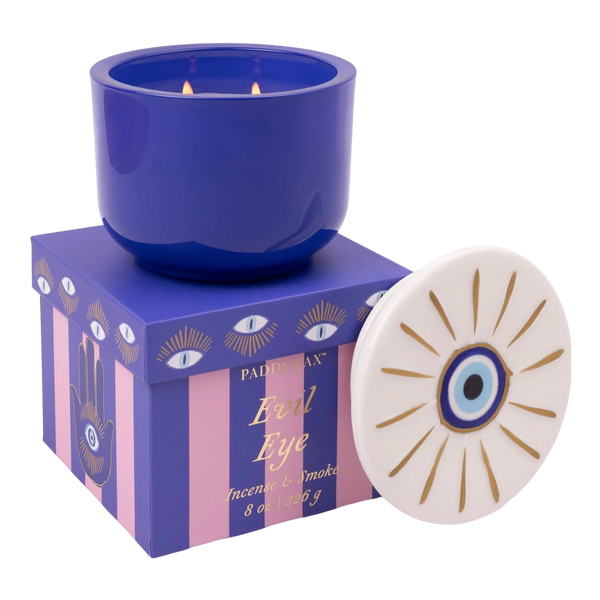 Paddywax Charmed 8oz Blue Glass Candle With Evil Eye Lid
