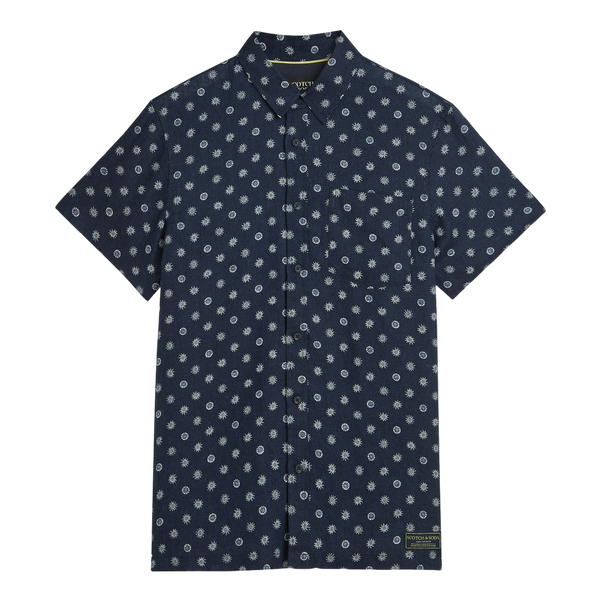 Scotch & Soda Printed Linen Regular Fit Short Sleeved Shirt