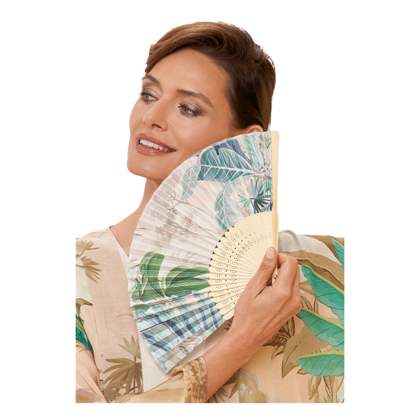Powder Oasis Satin and Bamboo Hand Fan