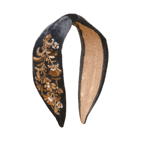 Powder Golden Wildflowers Embellished Velvet Headband