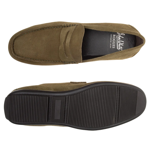 John White Monaco Suede Penny Driver Moccasin Loafer Shoe
