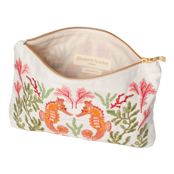 Elizabeth Scarlett Coral Seahorse Cotton Everyday Pouch