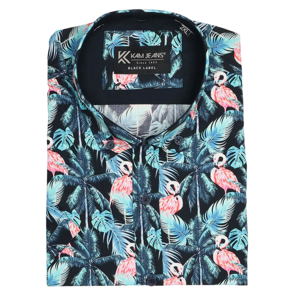KAM Jeanswear Flamingo Print Short Sleeve Shirt for Men