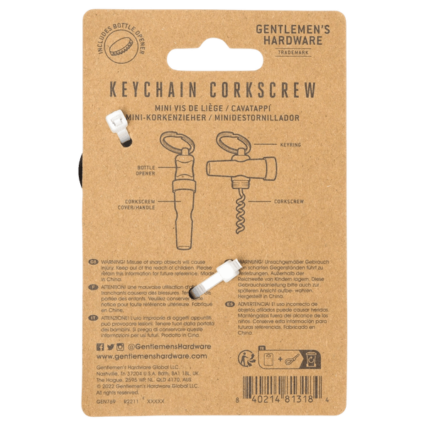 Gentlemen's Hardware Mini Keychain Corkscrew