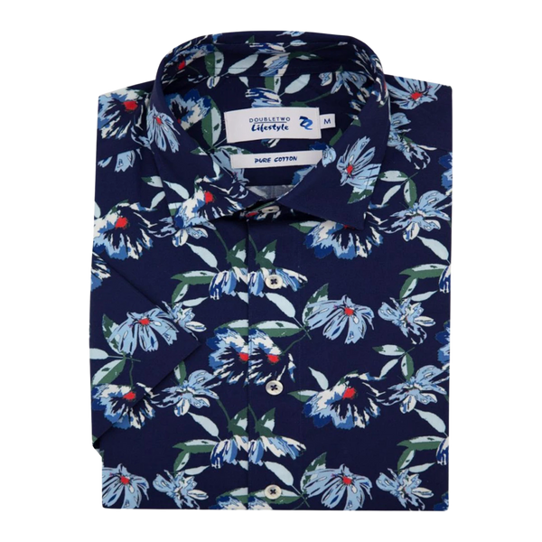 Double Two Floral Print Short Sleeve Shirt for Men