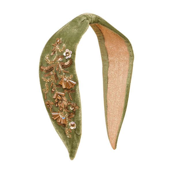 Powder Golden Wildflowers Embellished Velvet Headband