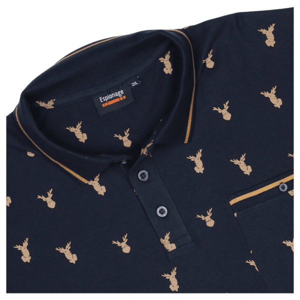 Espionage Stag Print Short Sleeve Polo Shirt for Men