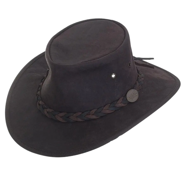 Barmah Full Grain Kangaroo Leather Bush Hat in Brown Crackle
