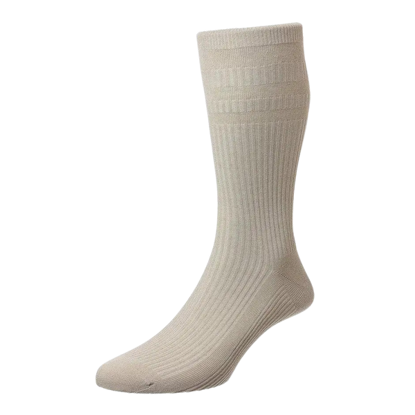 HJ Hall HJ191 Soft Top Extra Wide Socks for Men in Oatmeal