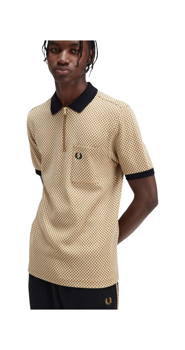 Fred Perry Micro Chequerboard 1/4 Zip Polo Shirt for Men