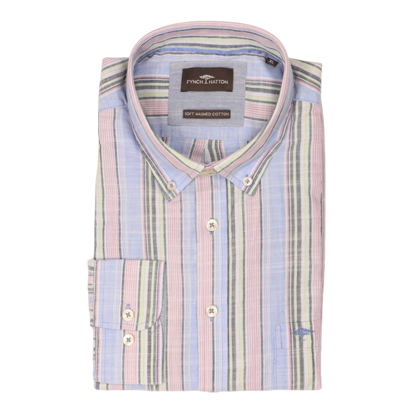 Fynch-Hatton Multi Stripe Long Sleeve Cotton Shirt
