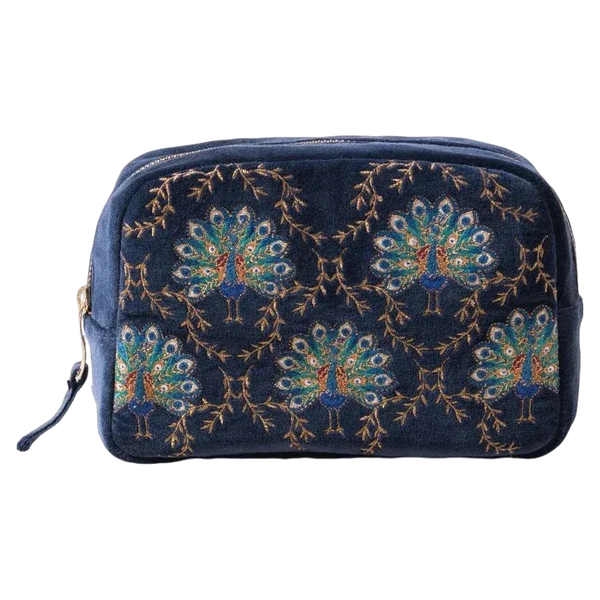 Elizabeth Scarlett Velvet Makeup Bag - Botanical Peacock