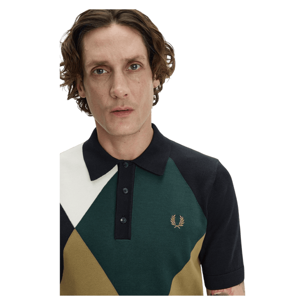 Fred Perry Off Set Argyle Knitted Shirt - Black