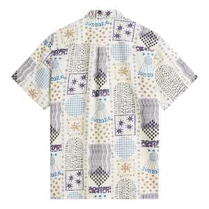 Scotch & Soda Printed Linen Blend Regular Fit Short Sleeve Shirt - Flyer Eggnog