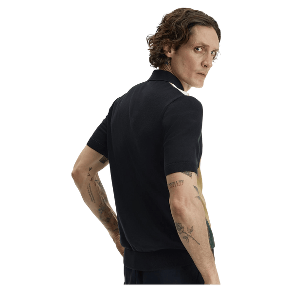 Fred Perry Off Set Argyle Knitted Shirt - Black