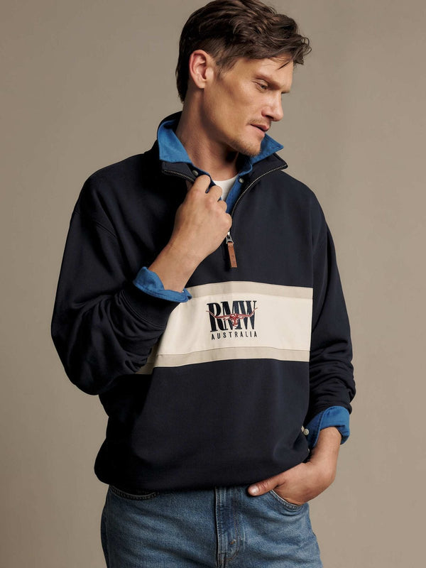 R. M. Williams Classic Quarter Zip Sweatshirt - Navy/Sand